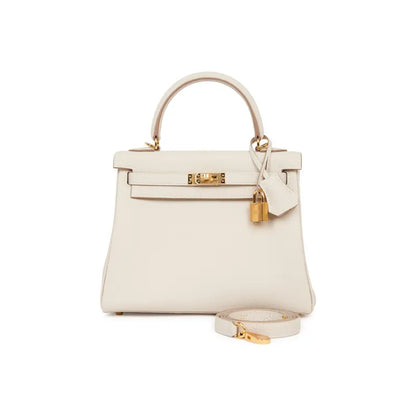 HERMES Kelly 25  cream Togo leather Bag Handbag (20,25,28,32)