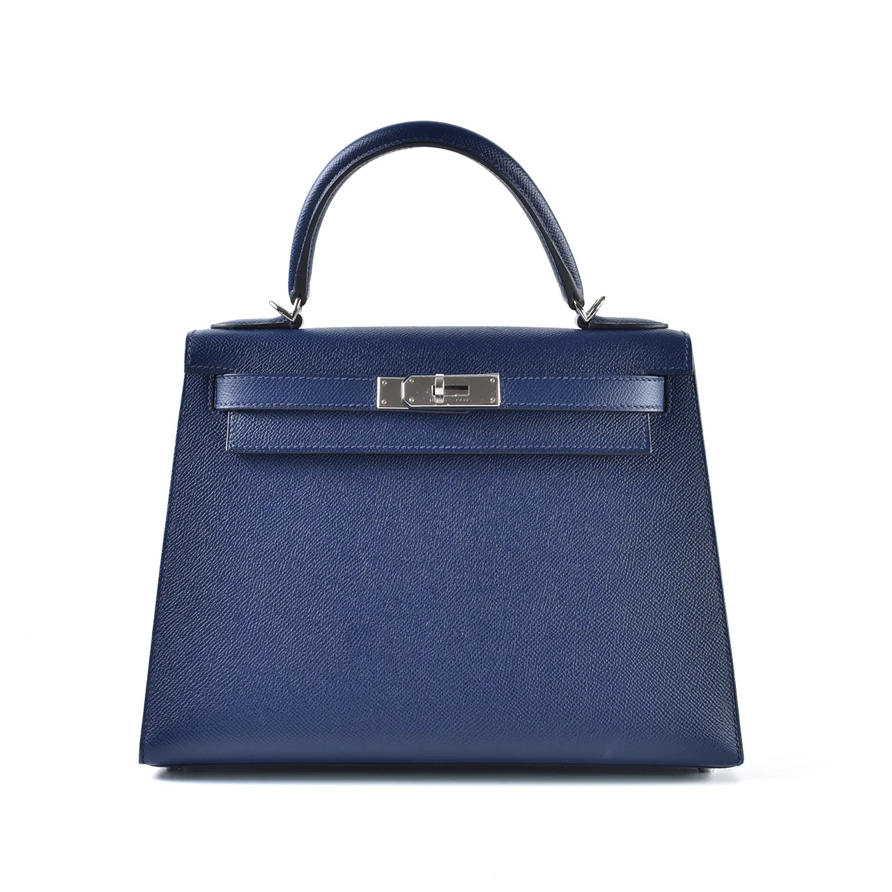 HERMES Kelly 25 Bag Epsom Leather Handbag (20,25,28,32) navy silver hardware