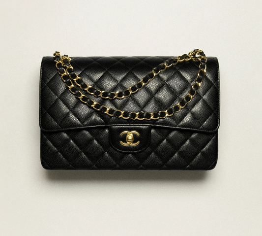 CHANEL Classic Handbag Grained Calfskin jumbo size Black