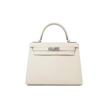 HERMES Kelly 25 Bag Epsom Leather Handbag (20,25,28,32) Milkshake White silver hardware