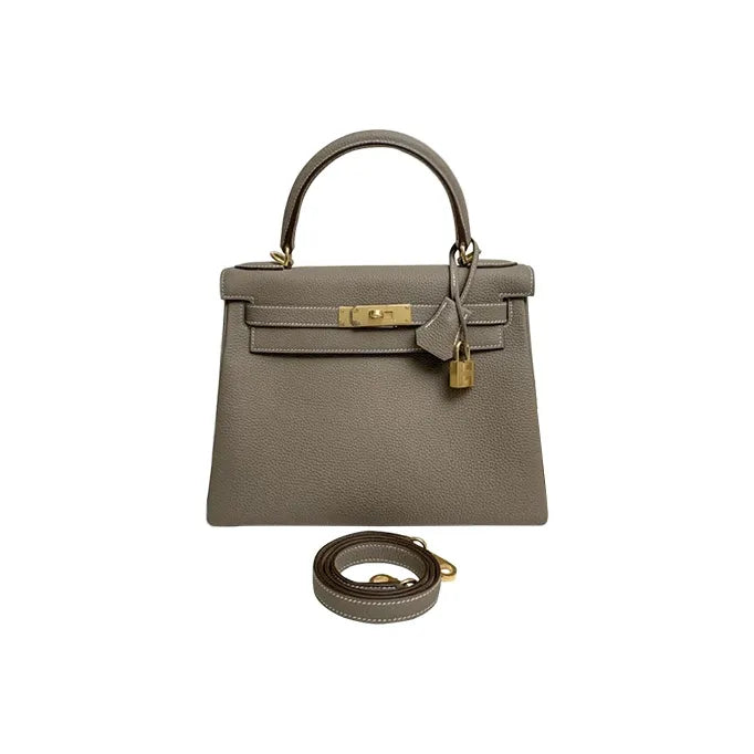 HERMES Kelly 25 elephant gray Togo leather Bag Handbag (20,25,28,32)